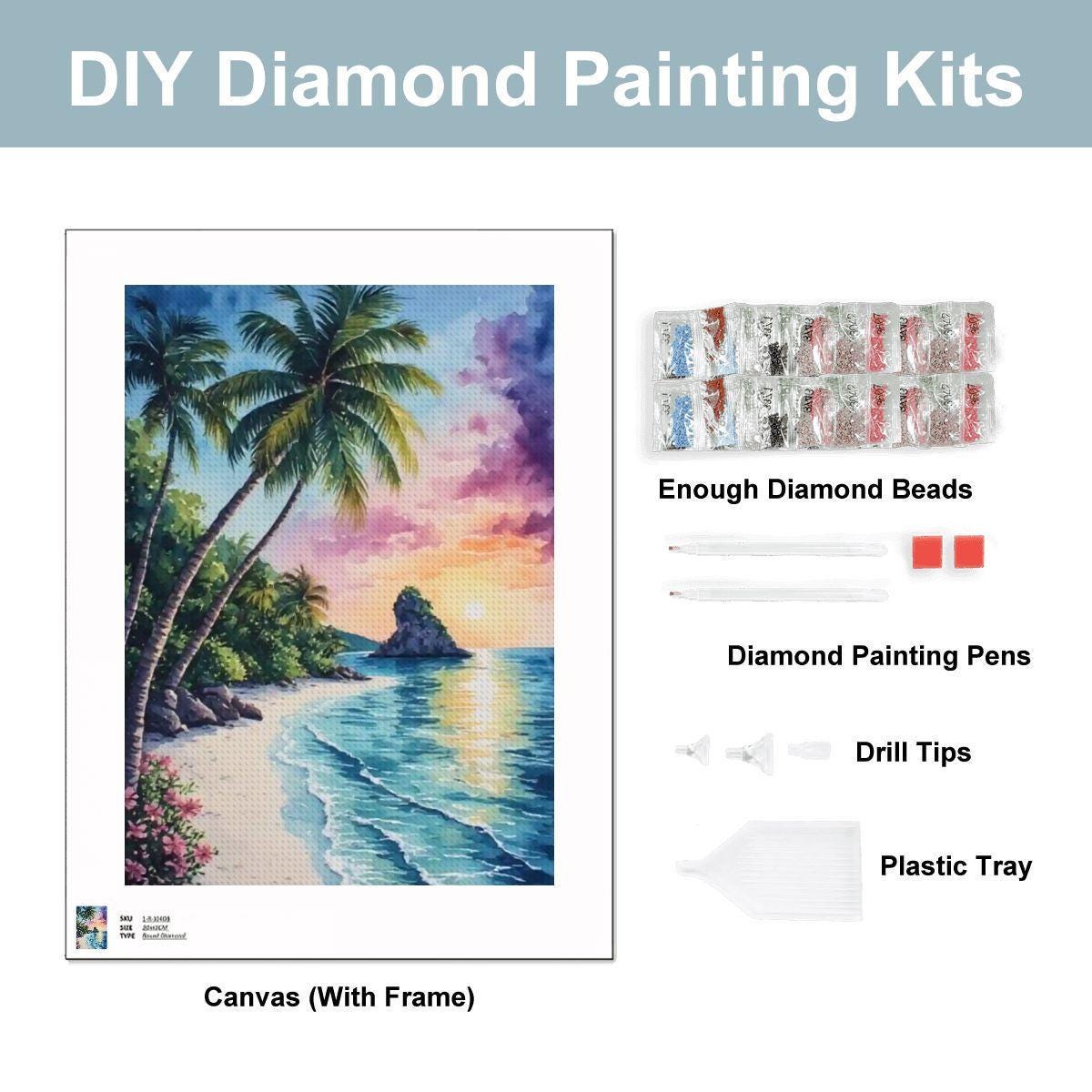 Beach DIY Diamond Painting Kit No Frame - Ocean Seascape Art Craft Project Home Decor