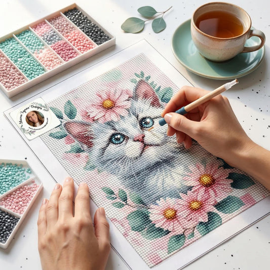 Sweet Kitten DIY Diamond Painting Kit No Frame - Cat Art Craft Project Rhinestone Gift