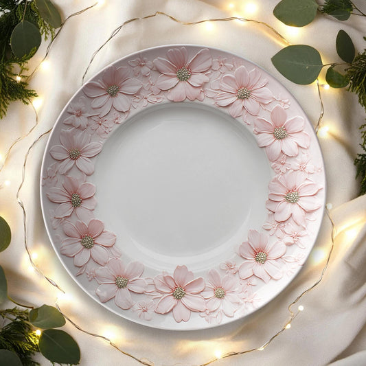 Pink Floral Dinner Plate 10 Inch Unbreakable Microwave Dishwasher Safe Melamine Tableware