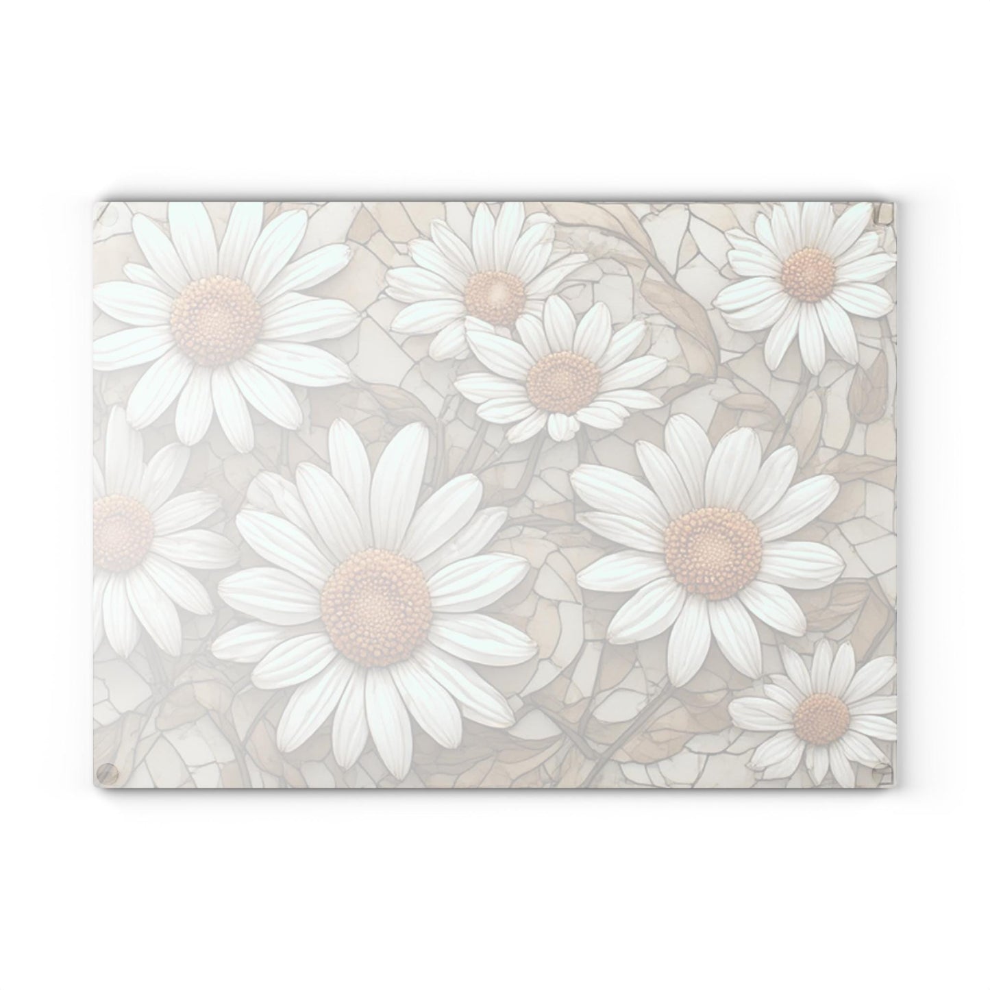White Daisy Floral Glass Cutting Board Kitchen Countertop Decor Flower Art
