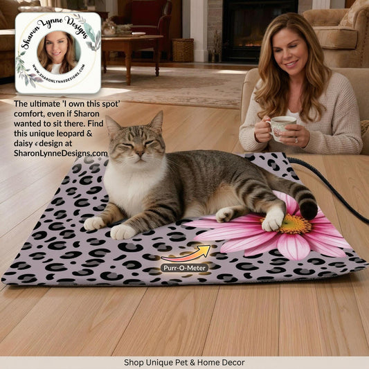 Leopard Daisy Cat Heating Pad Warmer Pet Bed Electric Thermal Blanket Cushion