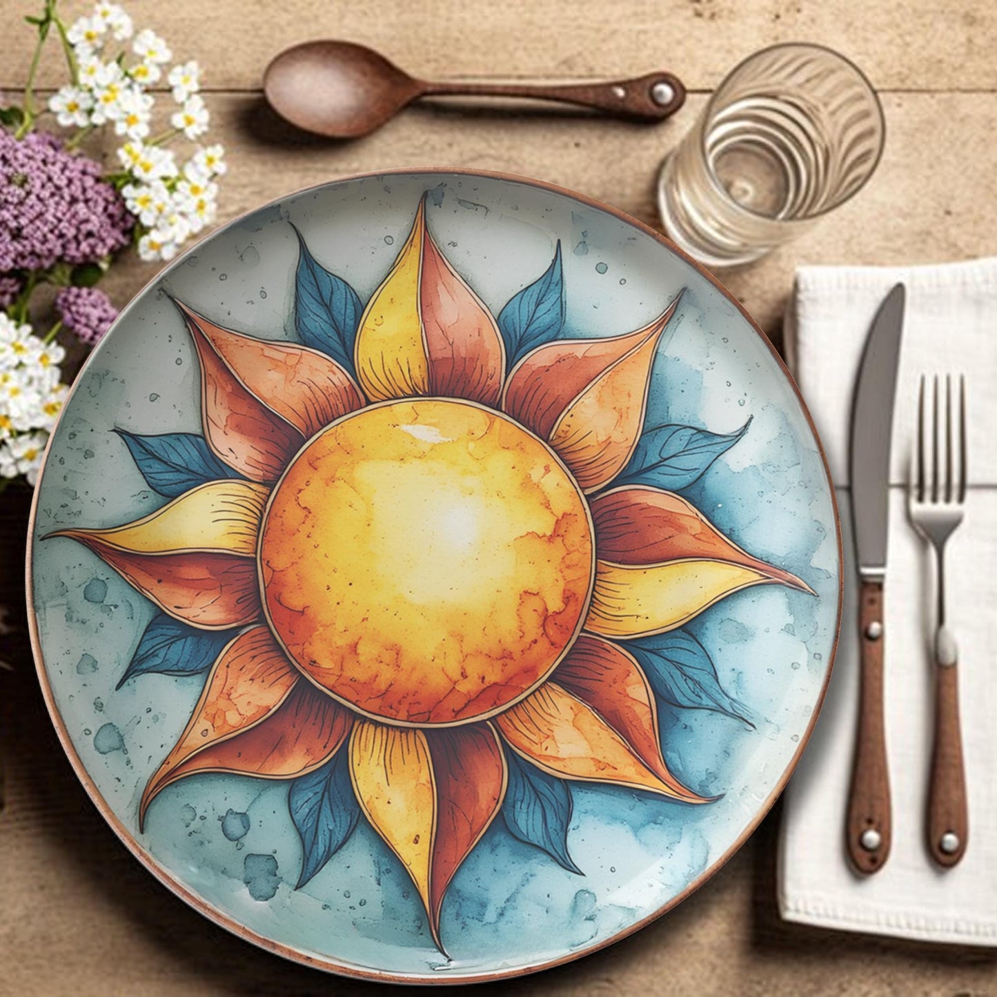 Sun Dinner Plates Set - Celestial Kitchen Dinnerware Yellow Gold Ceramic Tableware