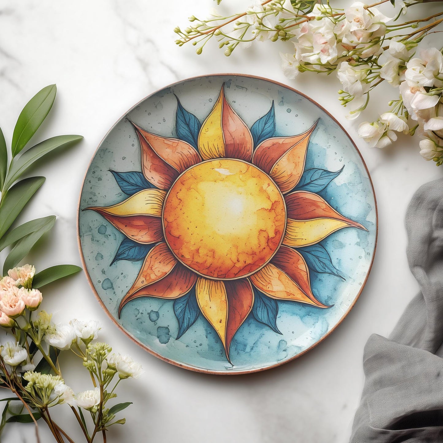 Sun Dinner Plates Set - Celestial Kitchen Dinnerware Yellow Gold Ceramic Tableware