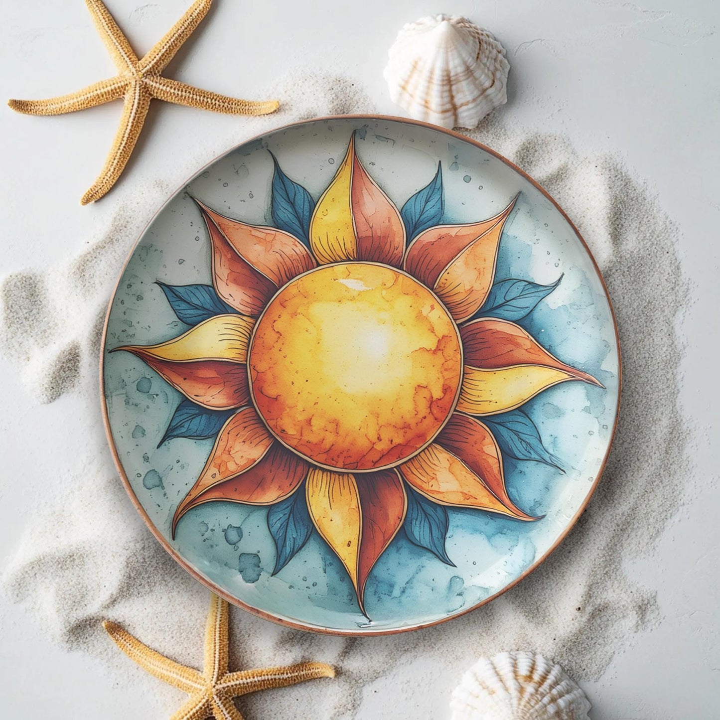 Sun Dinner Plates Set - Celestial Kitchen Dinnerware Yellow Gold Ceramic Tableware