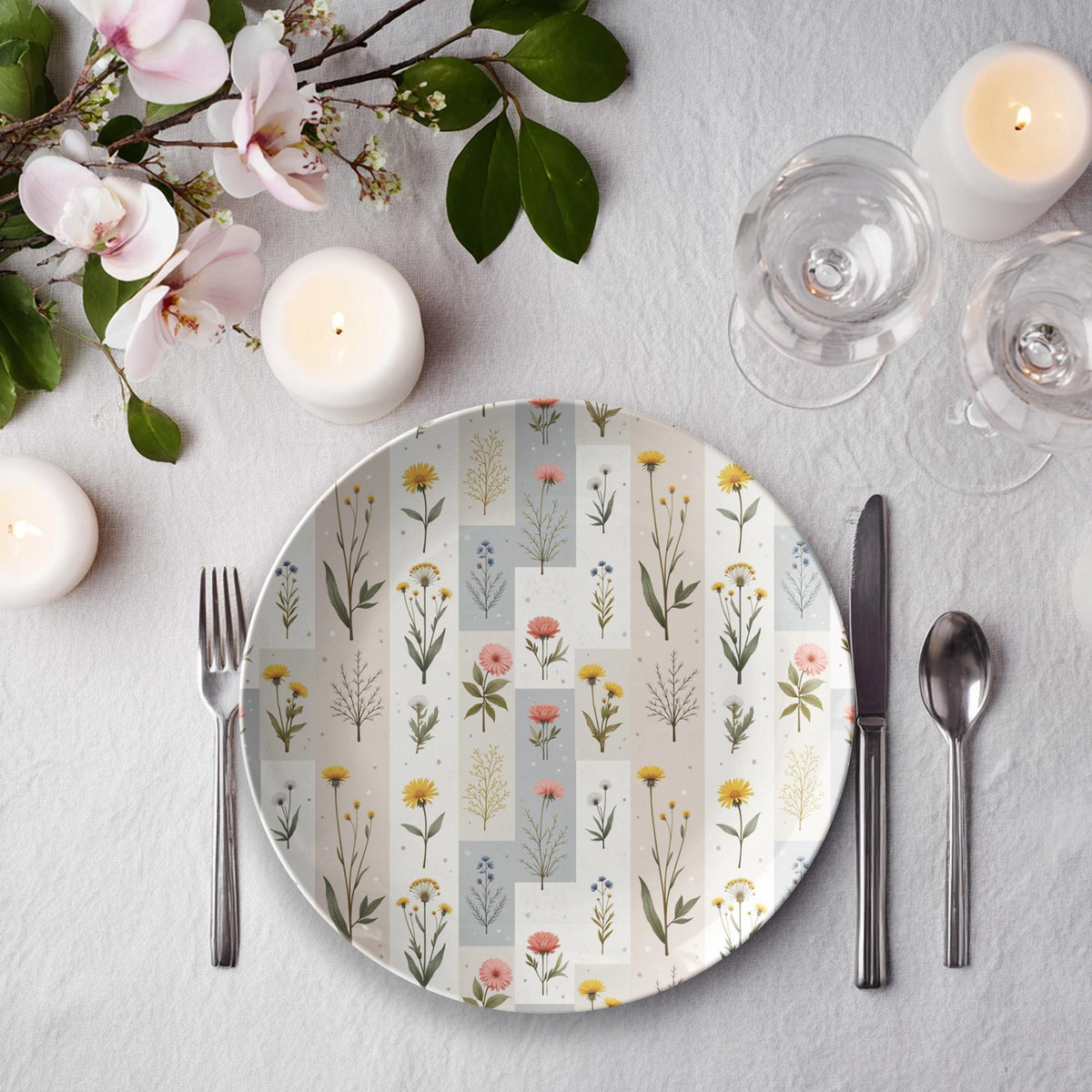 Spring Flower Dinner Plates - Floral Dinnerware Set for Kitchen Dining Table Decor