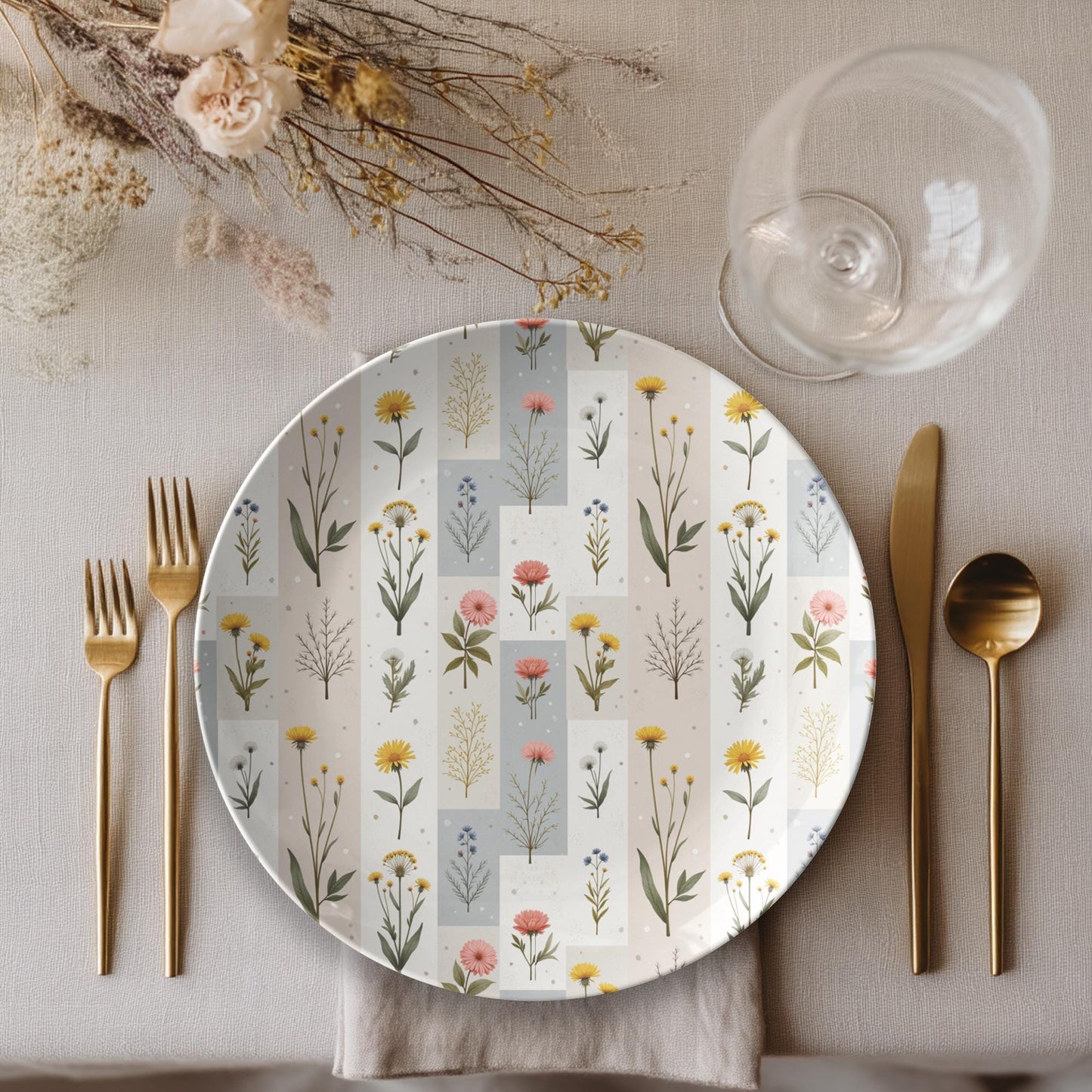 Spring Flower Dinner Plates - Floral Dinnerware Set for Kitchen Dining Table Decor