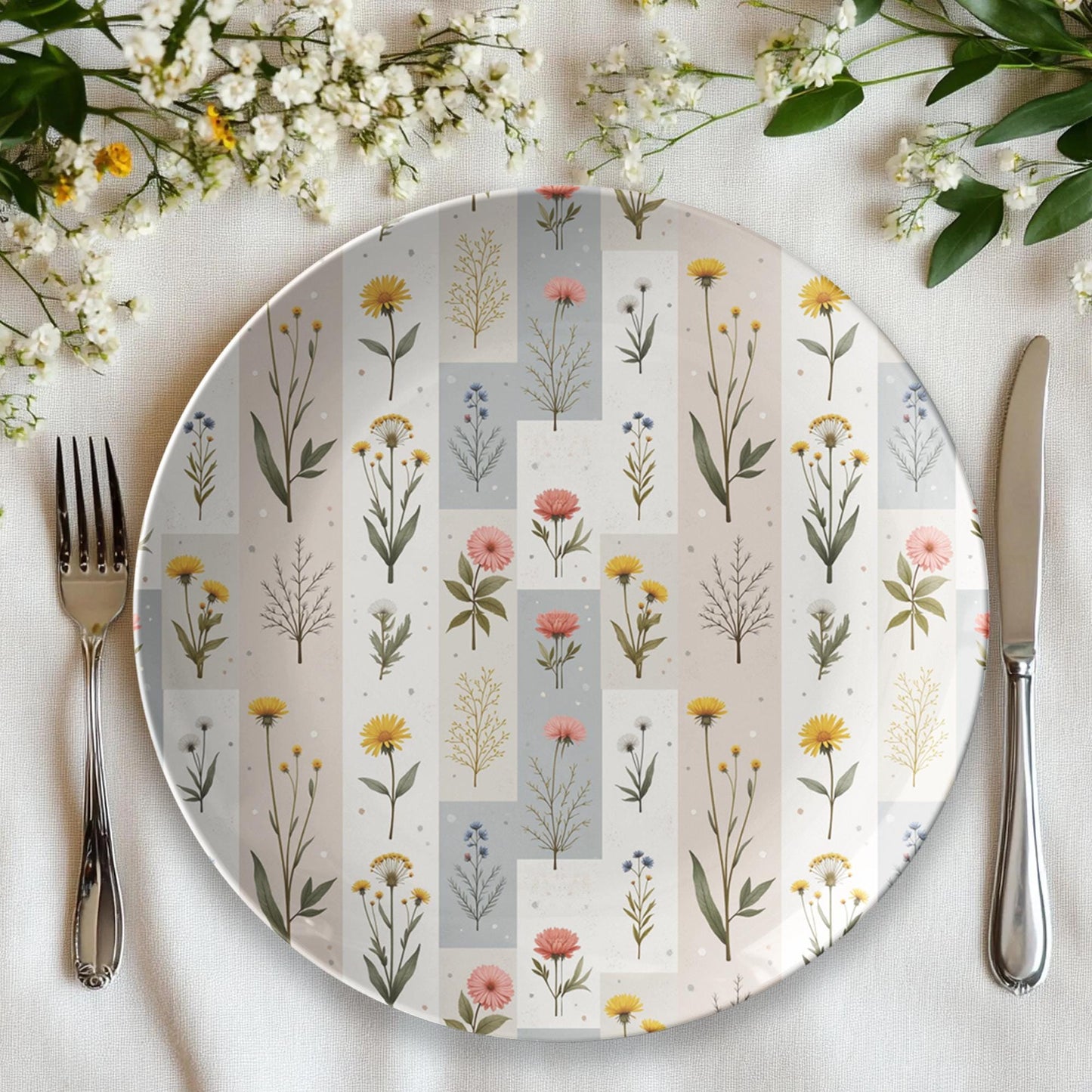 Spring Flower Dinner Plates - Floral Dinnerware Set for Kitchen Dining Table Decor