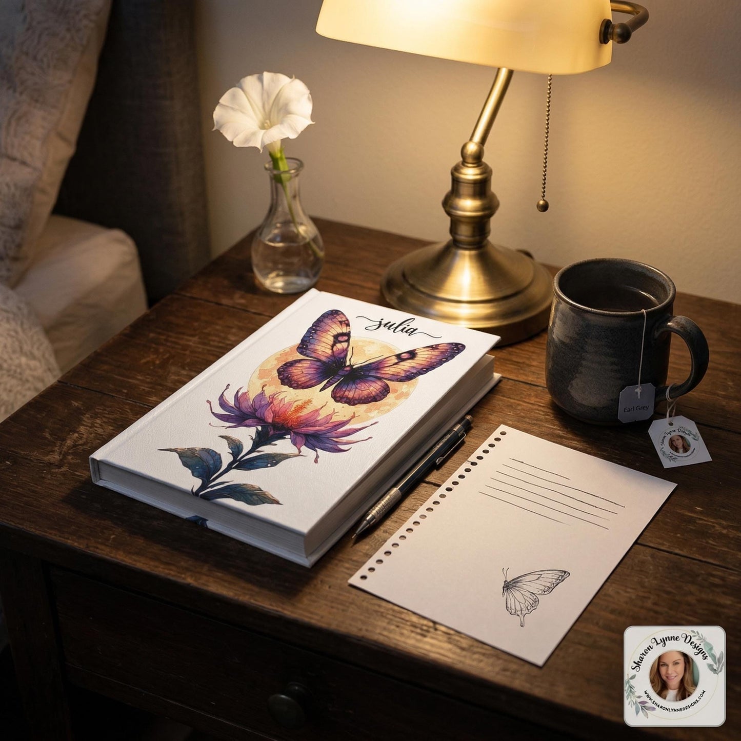 Butterfly Moon Flower Hardcover Journal | Personalized Custom Notebook Creative Writing