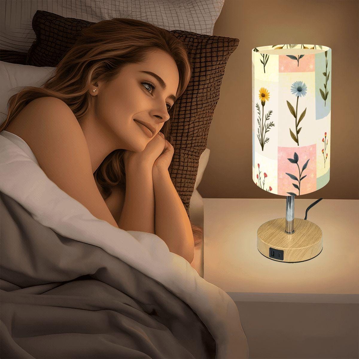 Country Touch Bedside Table Lamp with USB Charging Port - Rustic Nightstand Light