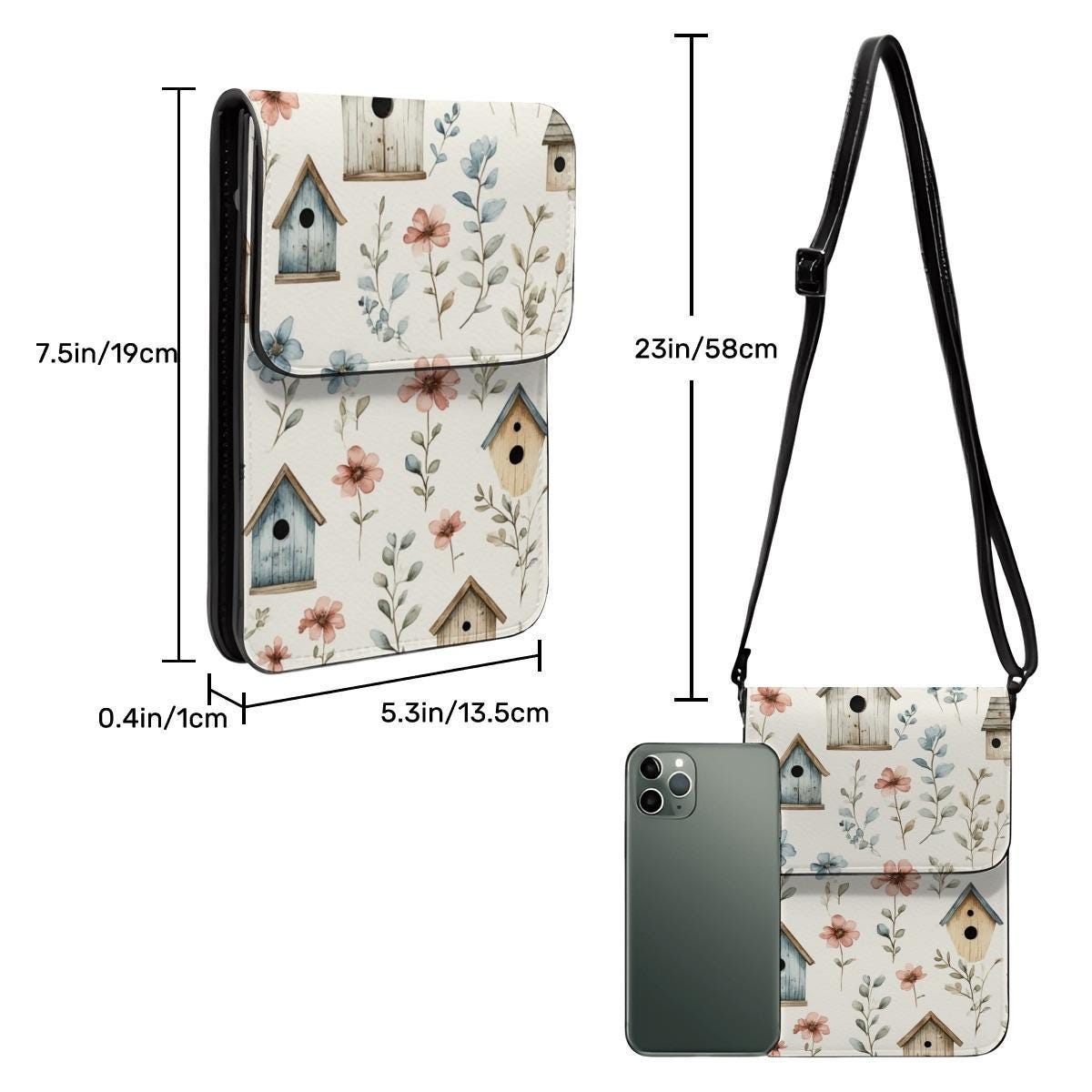 Birdhouse Leather Cell Phone Purse Crossbody Bag Small Handbag Mini Pouch Shoulder Strap Women
