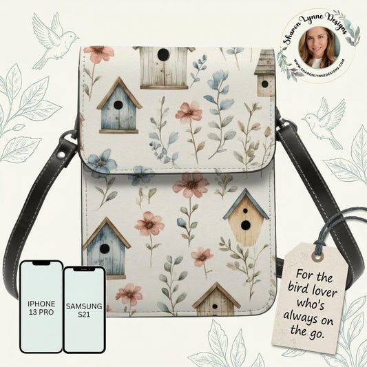 Birdhouse Leather Cell Phone Purse Crossbody Bag Small Handbag Mini Pouch Shoulder Strap Women