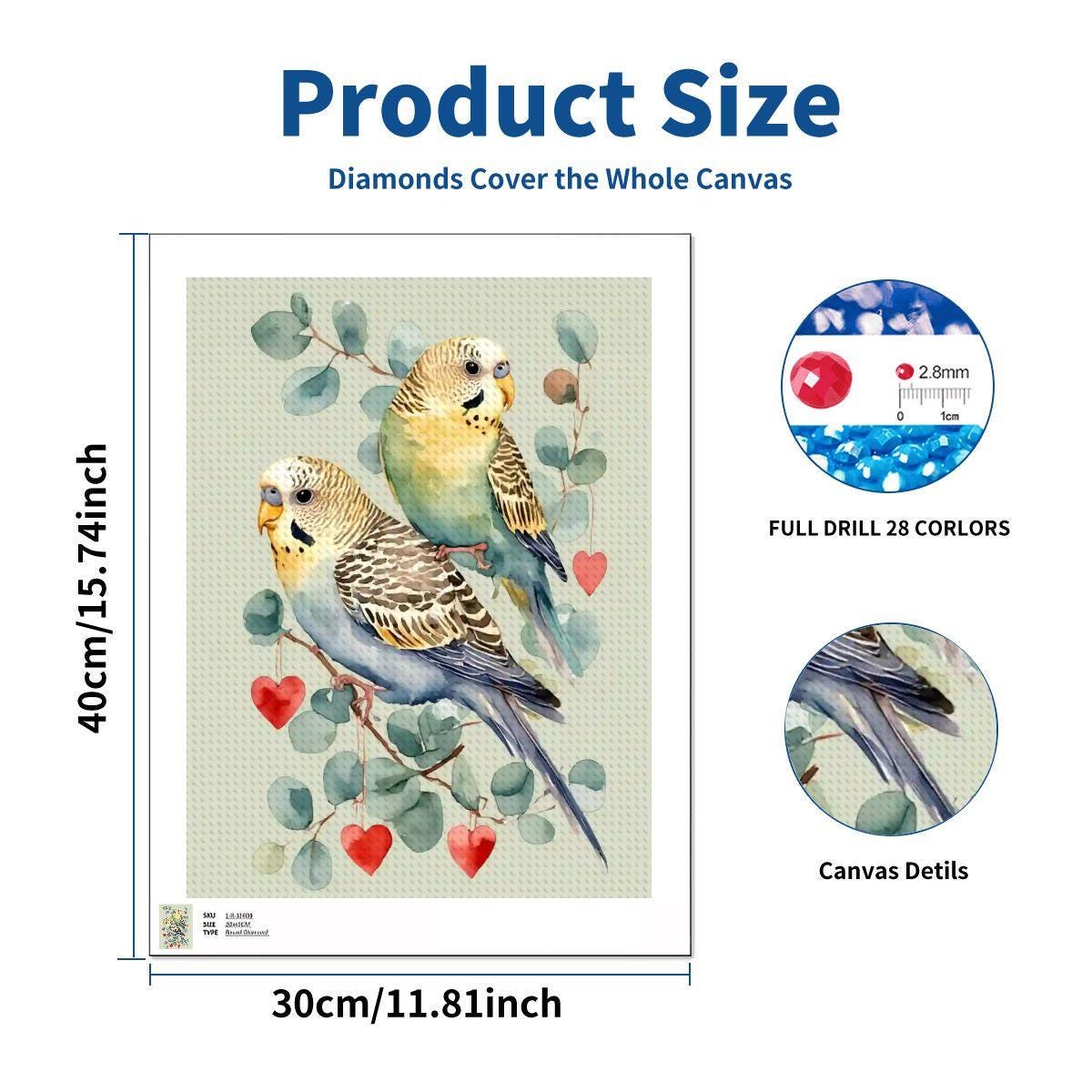 Parakeet DIY Diamond Painting Kit - Colorful Bird Art Project No Frame Included