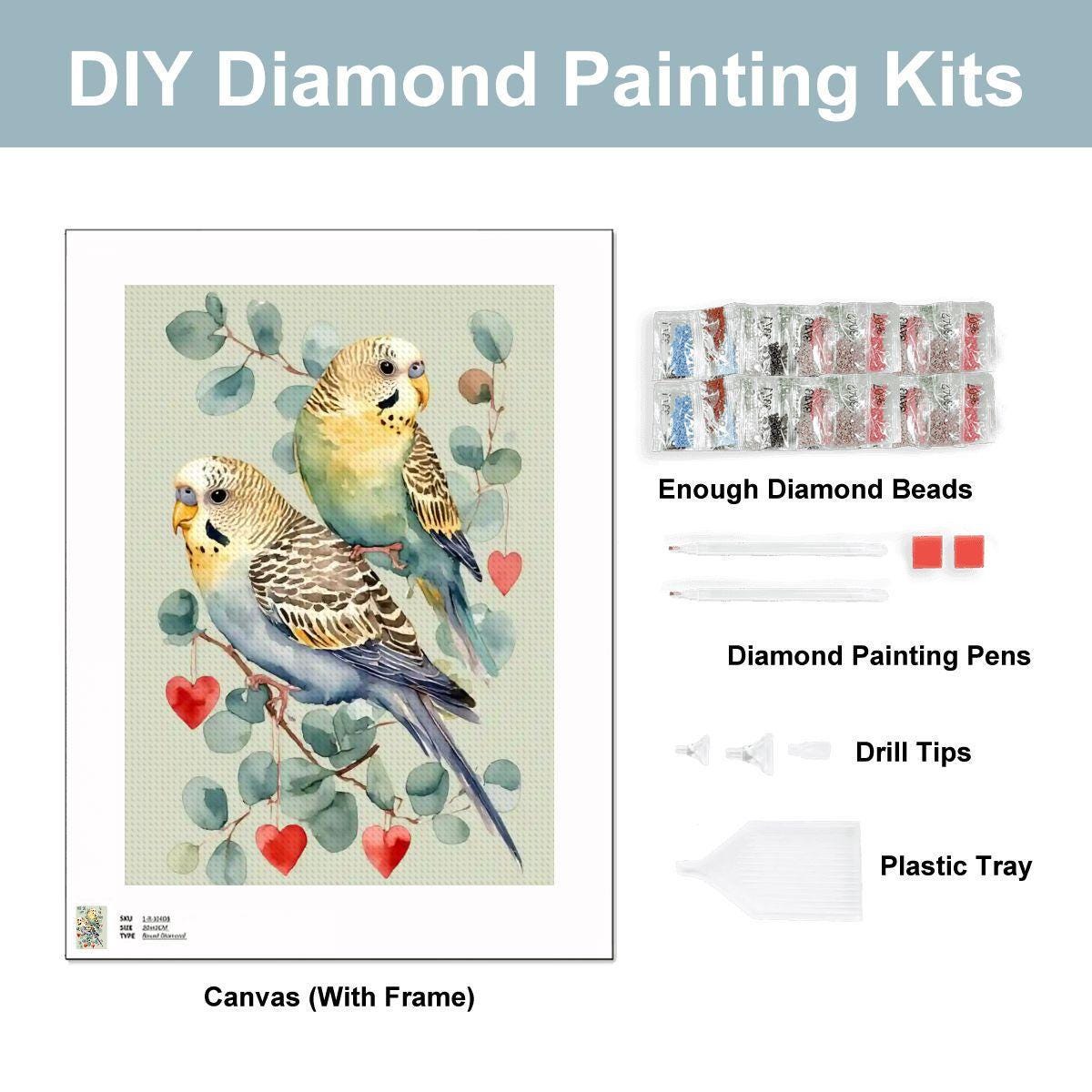 Parakeet DIY Diamond Painting Kit - Colorful Bird Art Project No Frame Included
