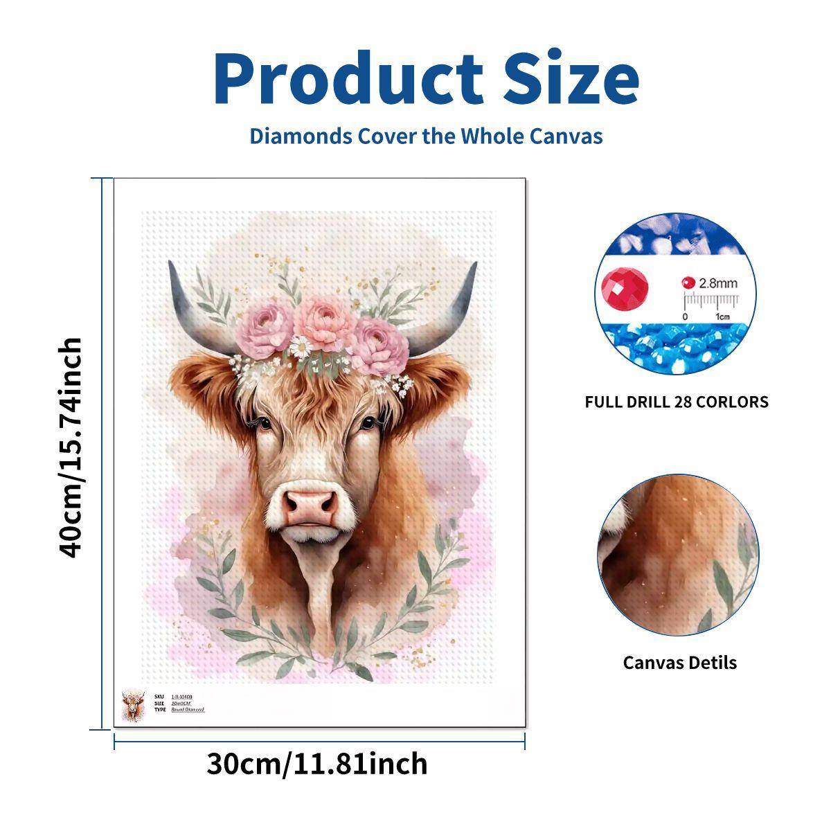 Highland Cow Diamond Painting Kit – Rustic Scottish Bull Art Craft Project (12"x16")