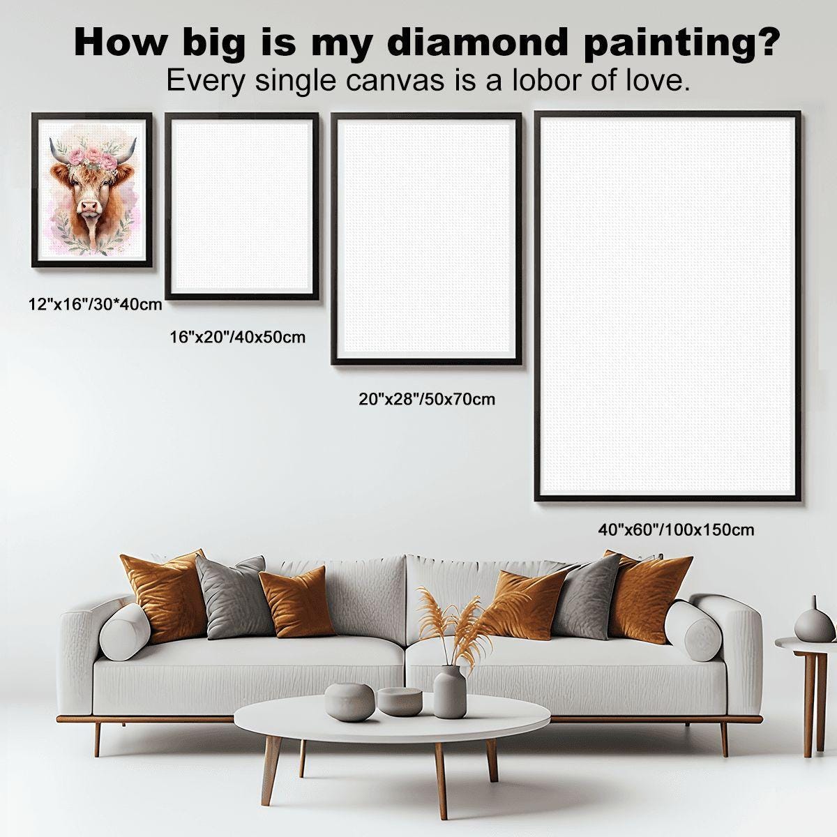 Highland Cow Diamond Painting Kit – Rustic Scottish Bull Art Craft Project (12"x16")