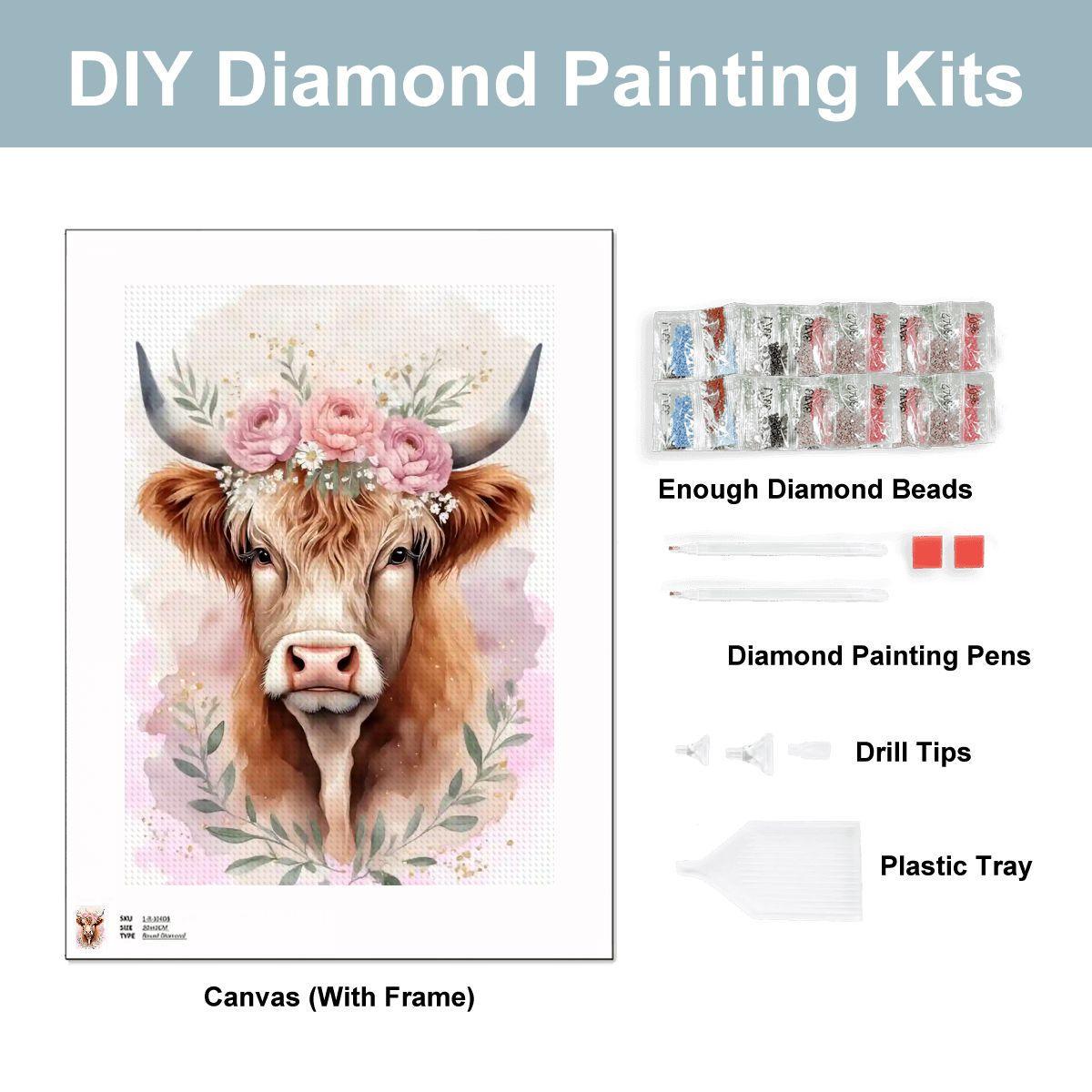 Highland Cow Diamond Painting Kit – Rustic Scottish Bull Art Craft Project (12"x16")