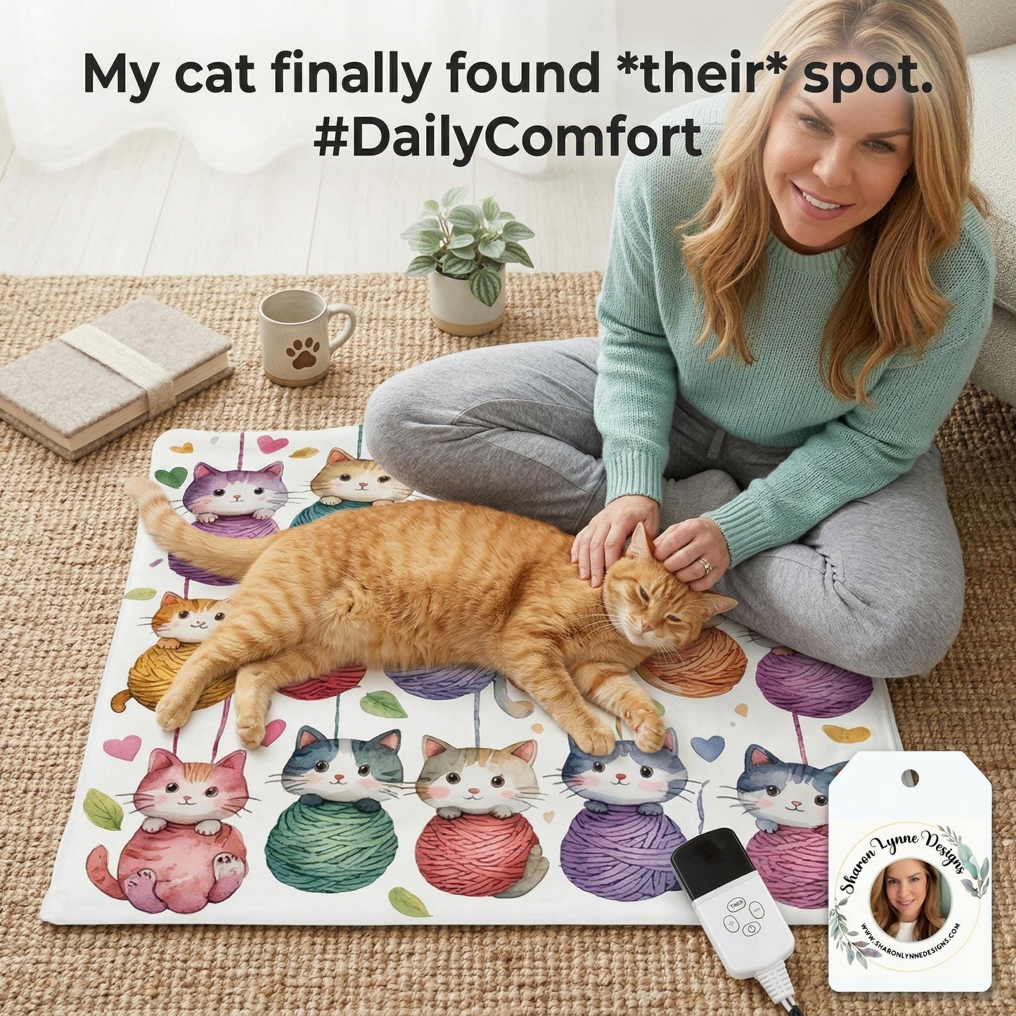 Cat Heating Pad, Cozy Electric Warmer with Soft Fleece Cover