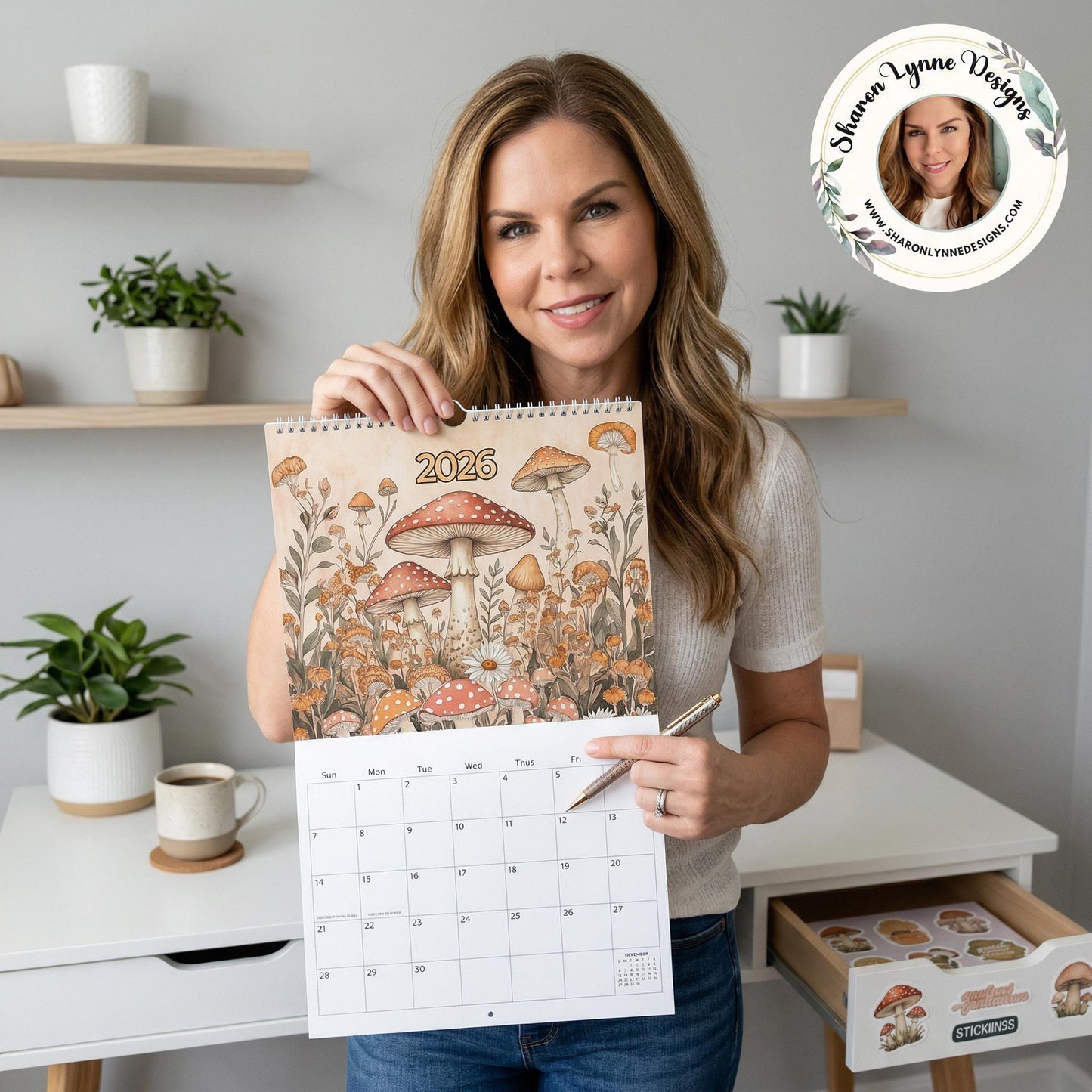 2026 Mushroom Wall Calendar Monthly Planner Nature Inspired Decor Gift for Lovers Home Organization