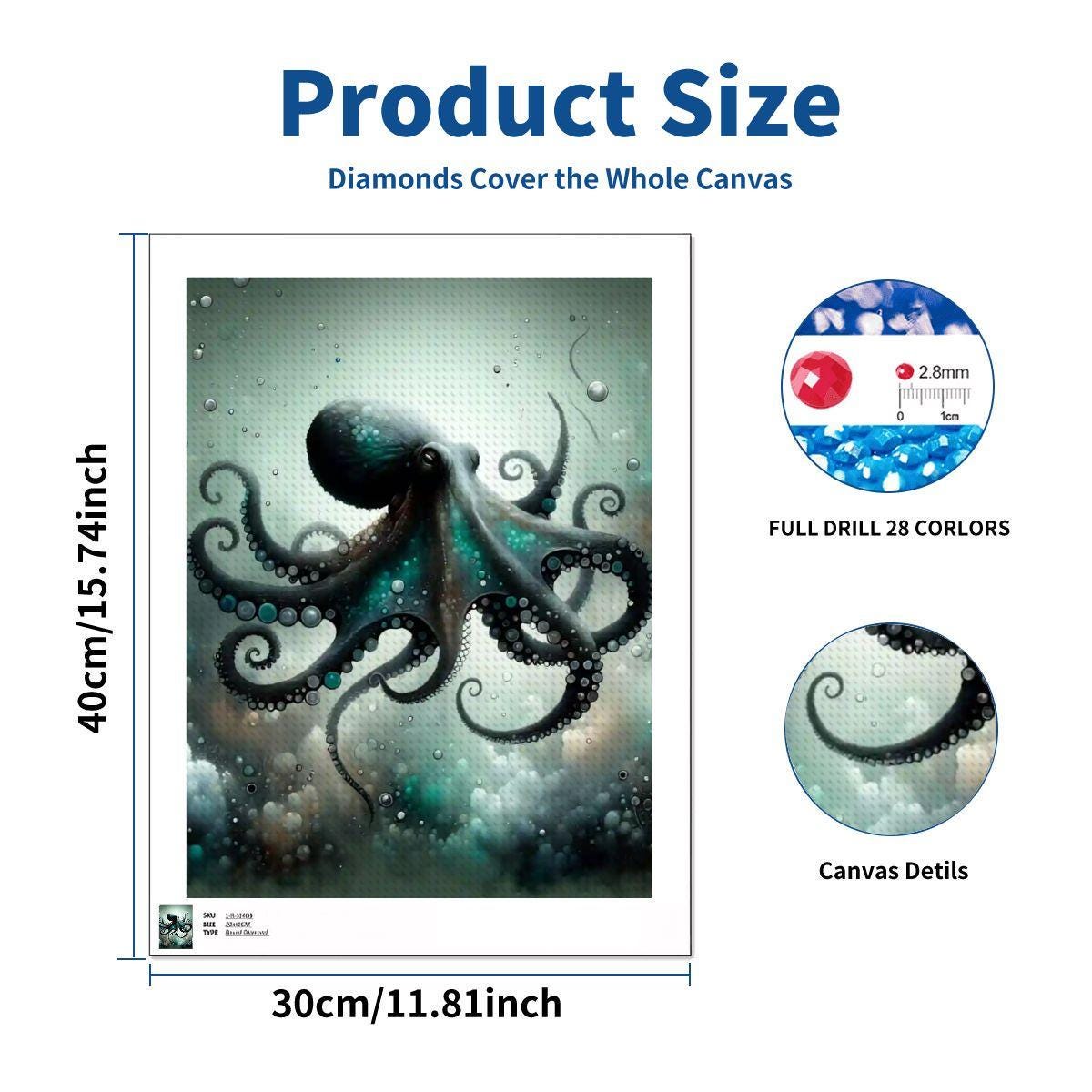 Octopus DIY Diamond Painting Kit No Frame - Sea Creature Art Craft Project