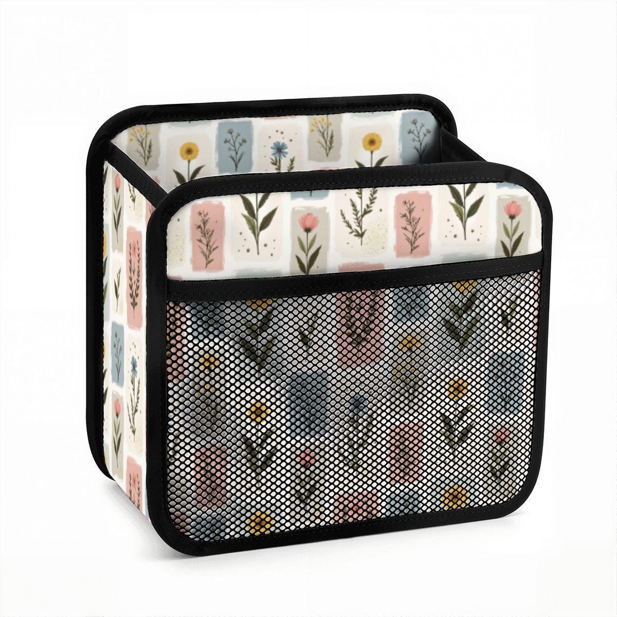 Floral Art Car Seat Organizer - Stylish Vehicle Storage Caddy for Travel Accessories
