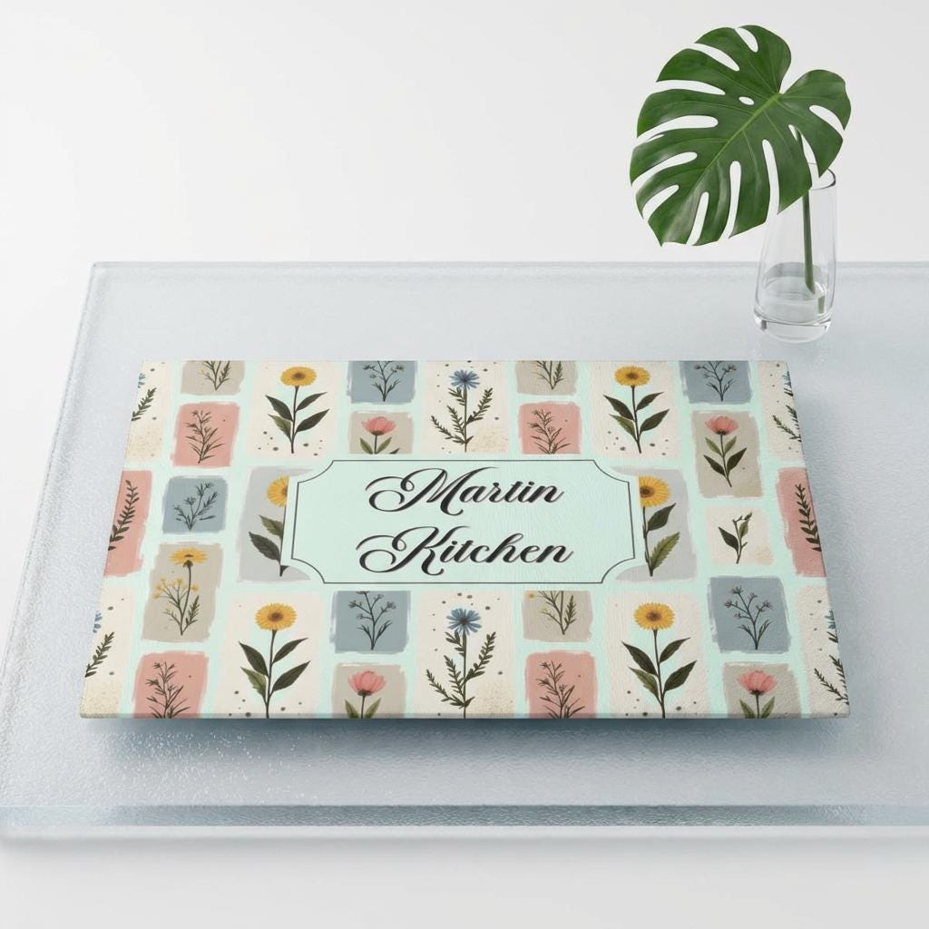 Personalized Tempered Glass Cutting Board | Custom Floral Kitchen Decor