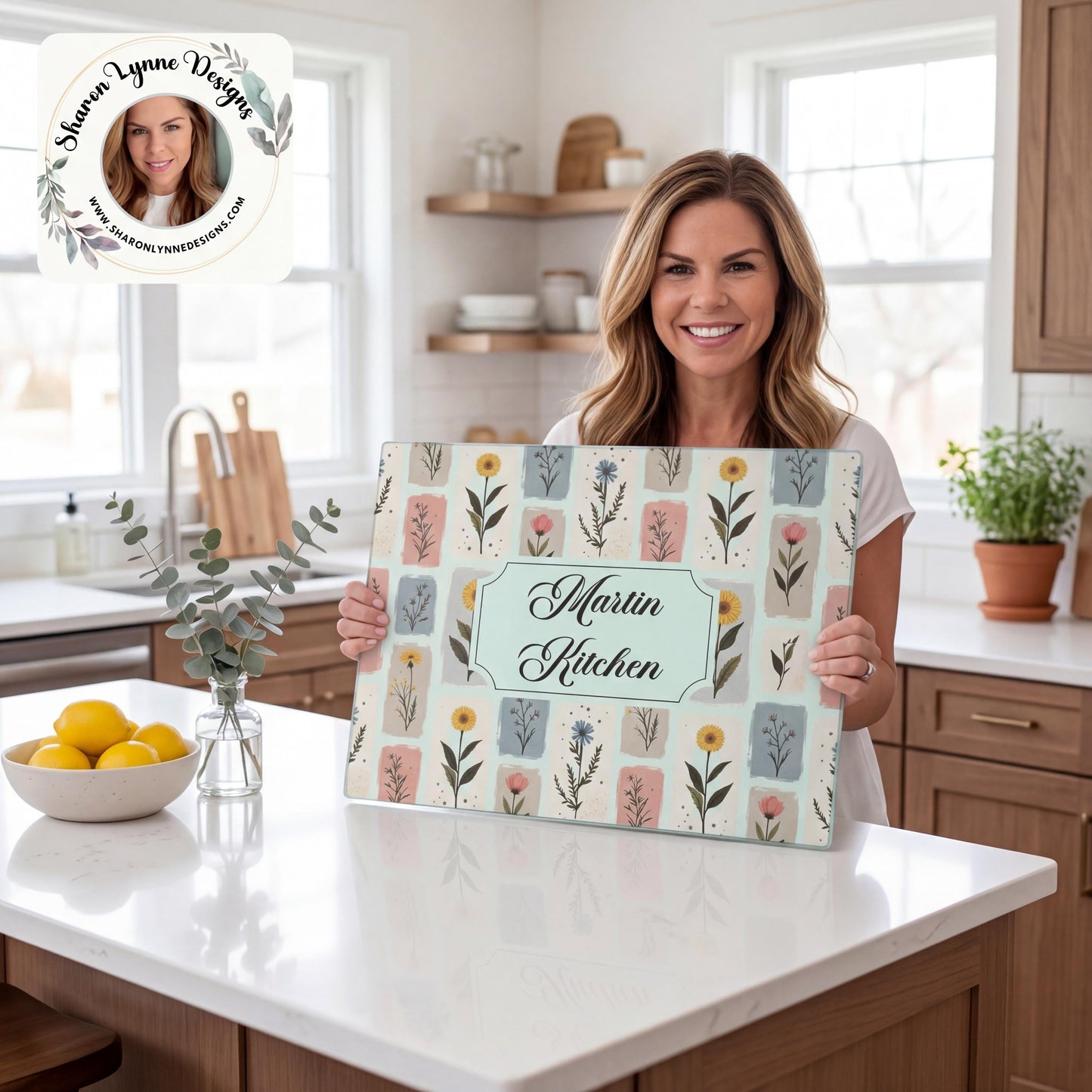 Personalized Tempered Glass Cutting Board | Custom Floral Kitchen Decor