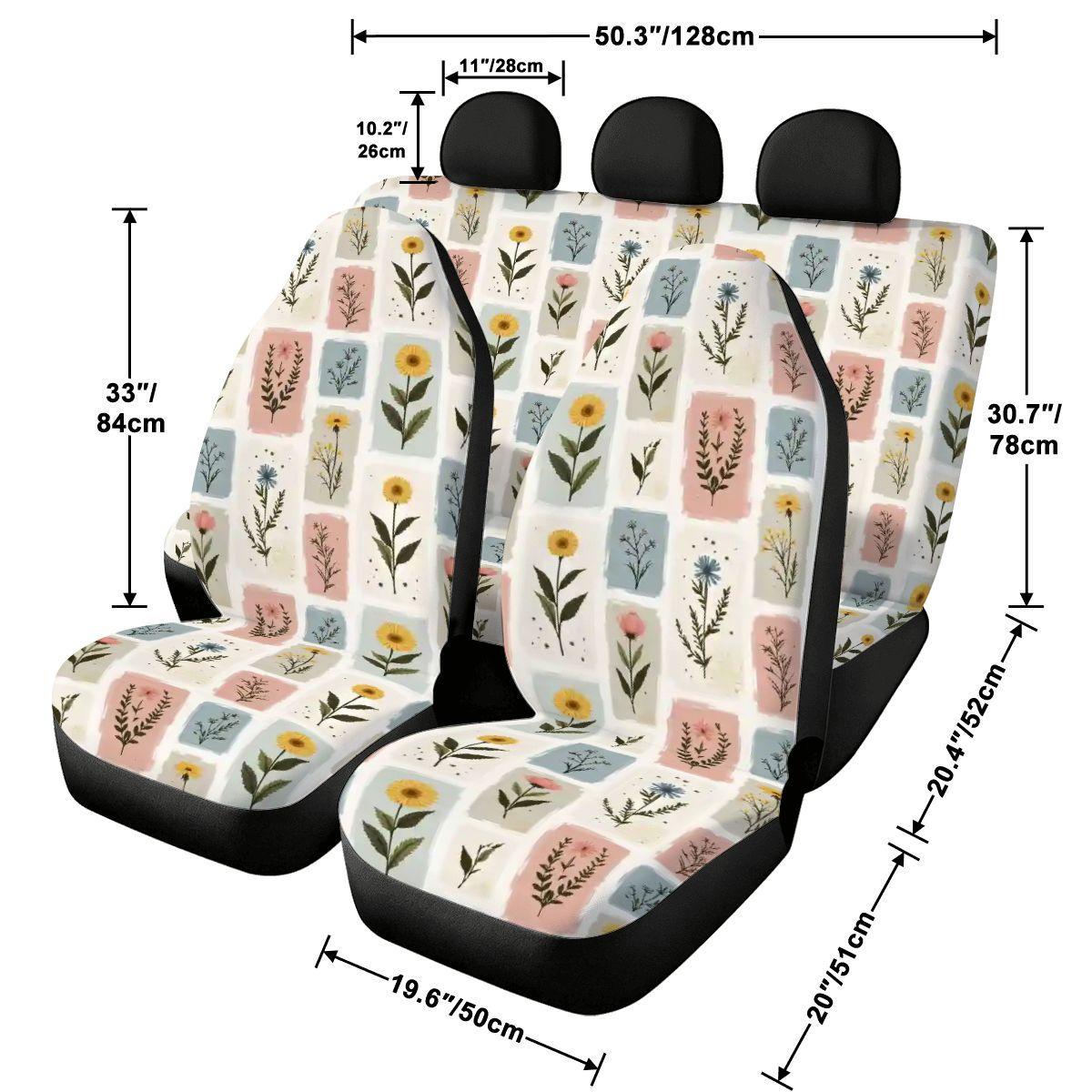 Floral Car Seat Covers Complete Full Set - Front Rear Universal Fit Auto Interior Protection