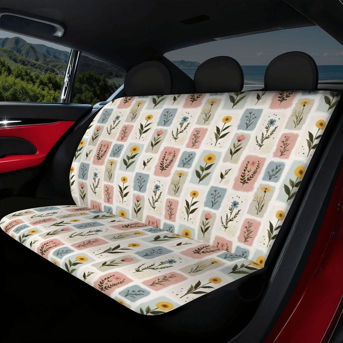 Floral Car Seat Covers Complete Full Set - Front Rear Universal Fit Auto Interior Protection