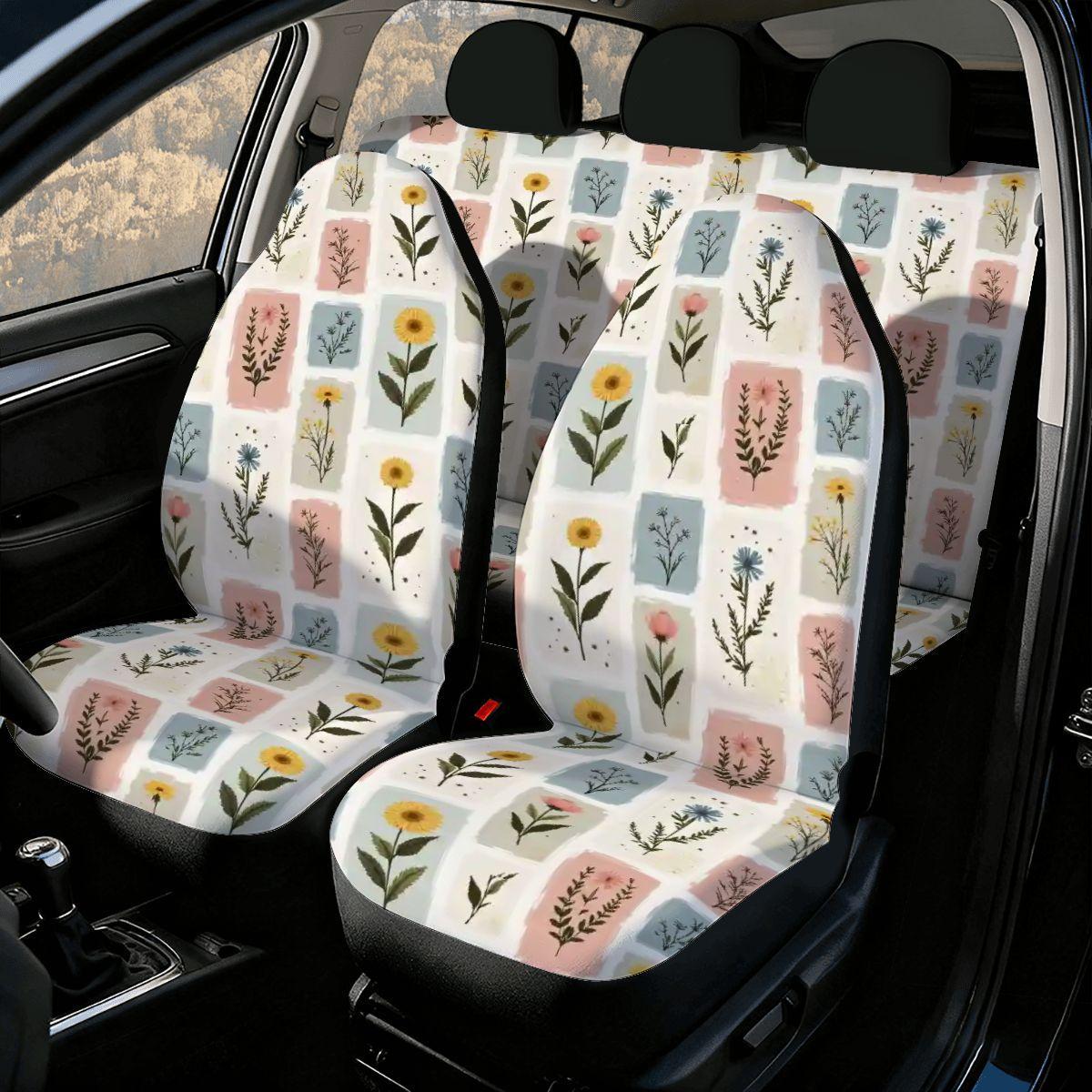 Floral Car Seat Covers Complete Full Set - Front Rear Universal Fit Auto Interior Protection