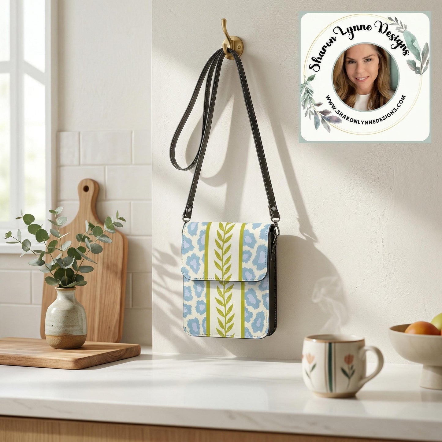 Green Blue PU Leather Phone Bag Crossbody Purse Small Handbag Mobile Device Pouch