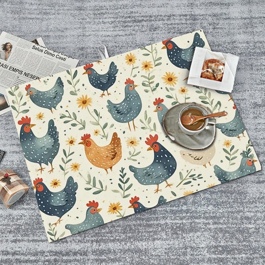 Chicken Large Dish Drying Mat Kitchen Microfiber Absorbent Counter Protector Farm Animal Decor
