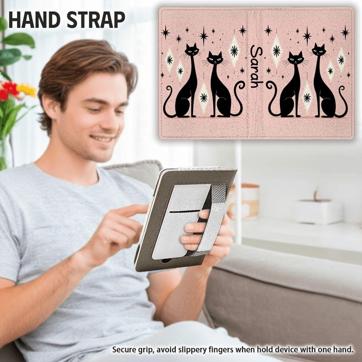Pink Retro Cat E-Reader Case - Vintage Kitten Book Cover Protection Sleeve