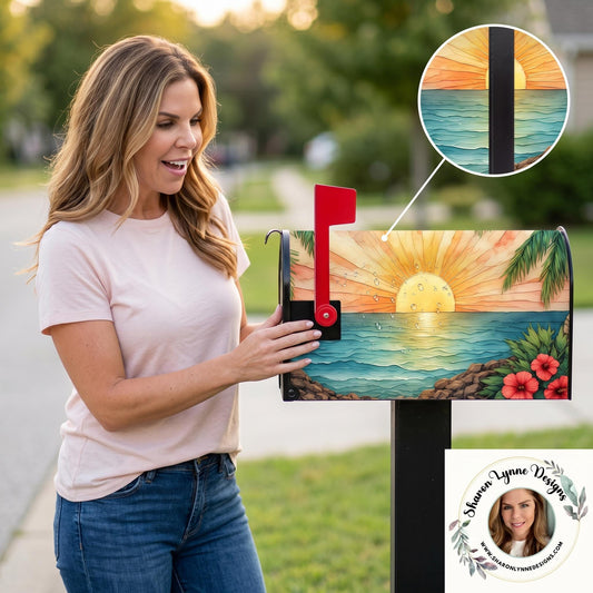 Sunny Beach Magnetic Mailbox Cover - Coastal Ocean Decor for Outdoor Post Mail Box