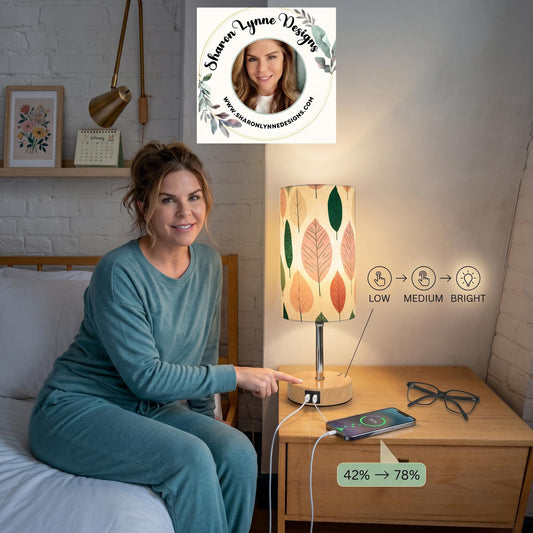 Leaf Touch Sensor Bedside Lamp with USB Charging Port - Modern Nightstand Light