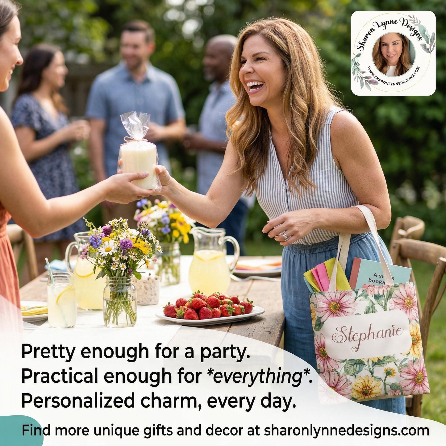 Custom Daisy Floral All-Over Print Personalized Name Tote Bag Summer Beach Bridesmaid Gift