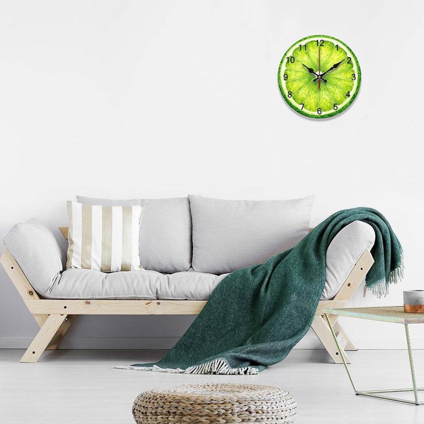 Lime Green Wooden Wall Clock Modern Minimalist Home Decor Timepiece