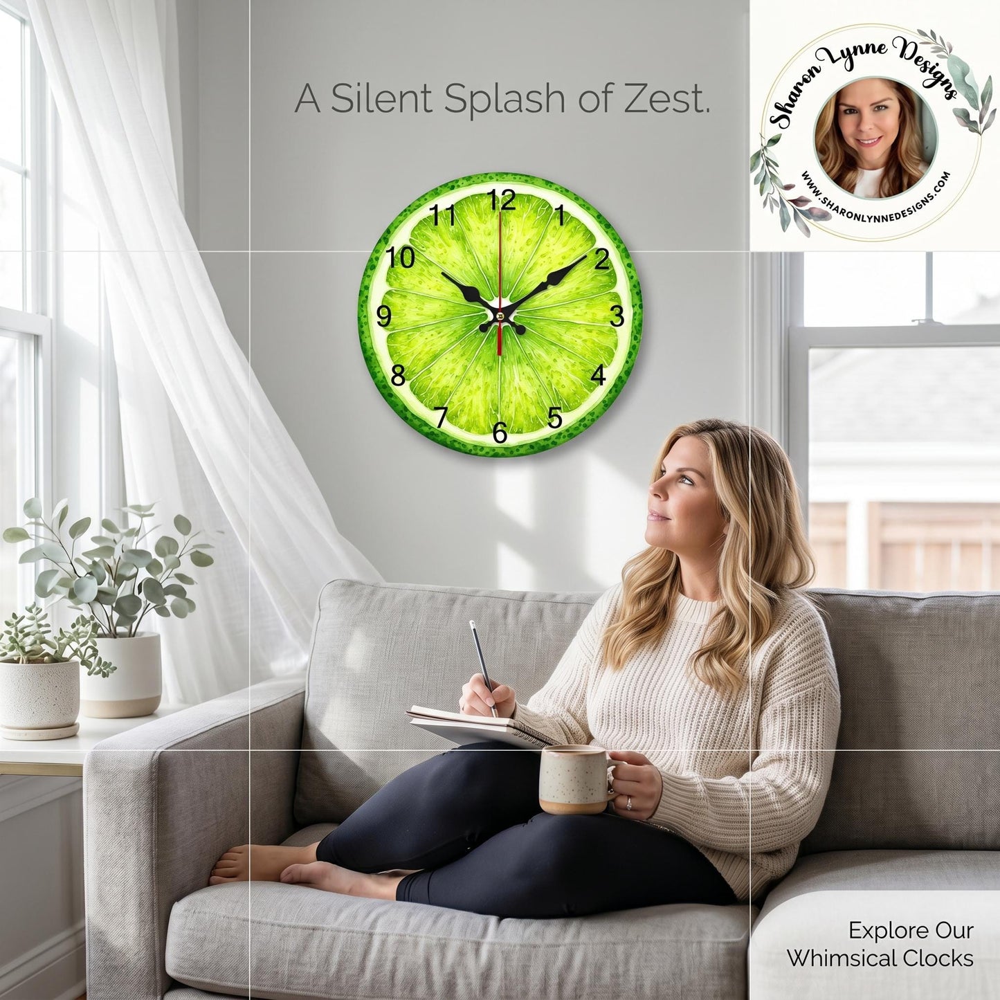 Lime Green Wooden Wall Clock Modern Minimalist Home Decor Timepiece