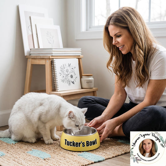 Custom Name Pet Bowl - Personalized Dog Cat Stainless Steel Food Dish with Non-Slip Base