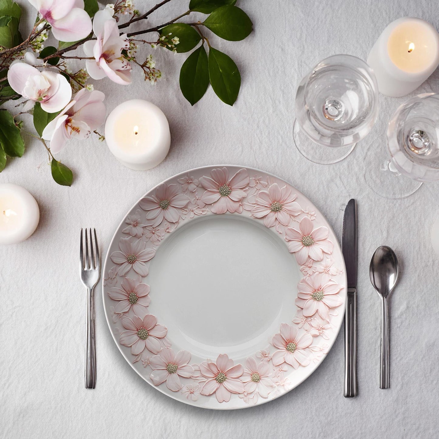 Pink Floral Dinner Plate 10 Inch Unbreakable Microwave Dishwasher Safe Melamine Tableware
