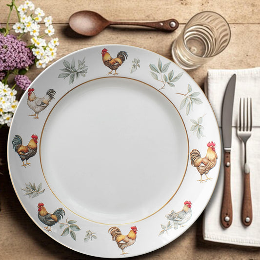 Rooster Dinner Plate Farmhouse Kitchen Dinnerware Chicken Ceramic Serving Dish Country Home Decor