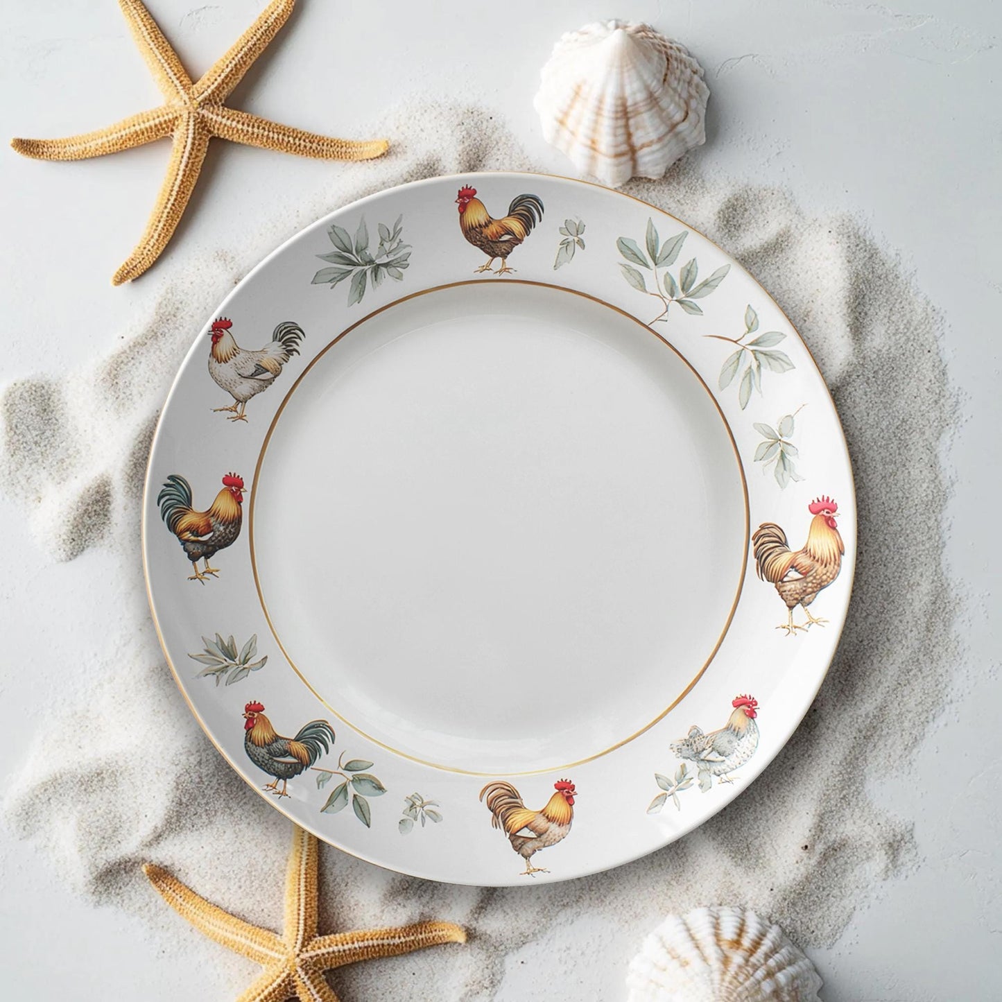 Rooster Dinner Plate Farmhouse Kitchen Dinnerware Chicken Ceramic Serving Dish Country Home Decor