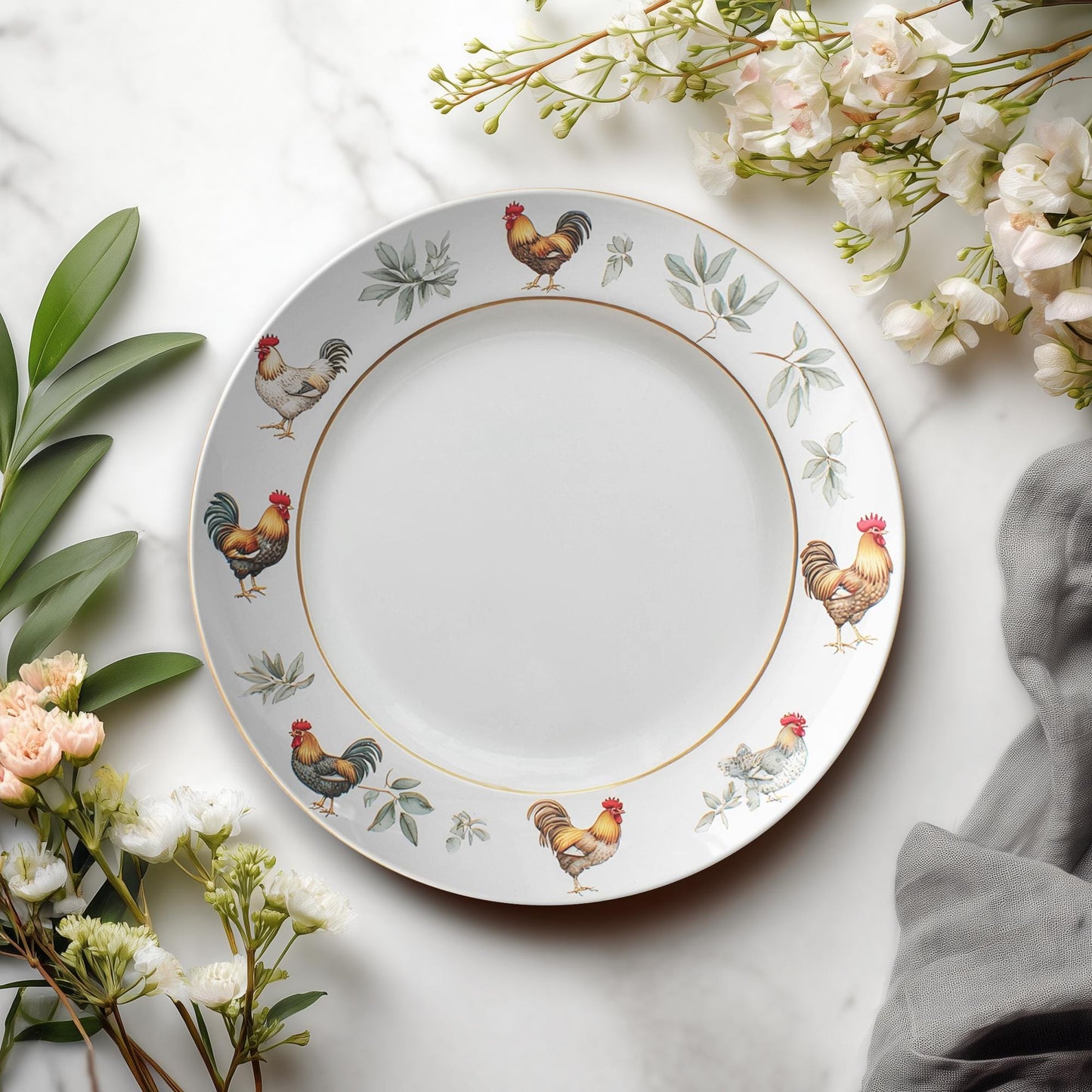 Rooster Dinner Plate Farmhouse Kitchen Dinnerware Chicken Ceramic Serving Dish Country Home Decor
