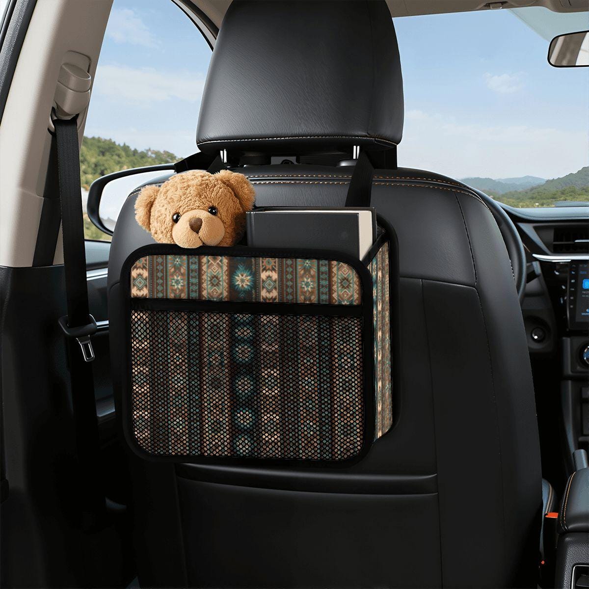 Native Pattern Car Seat Organizer with All-Over Printing - Durable Large Storage Capacity