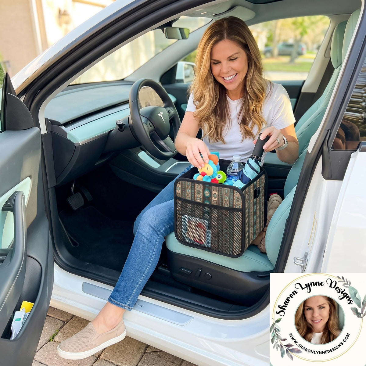 Native Pattern Car Seat Organizer with All-Over Printing - Durable Large Storage Capacity