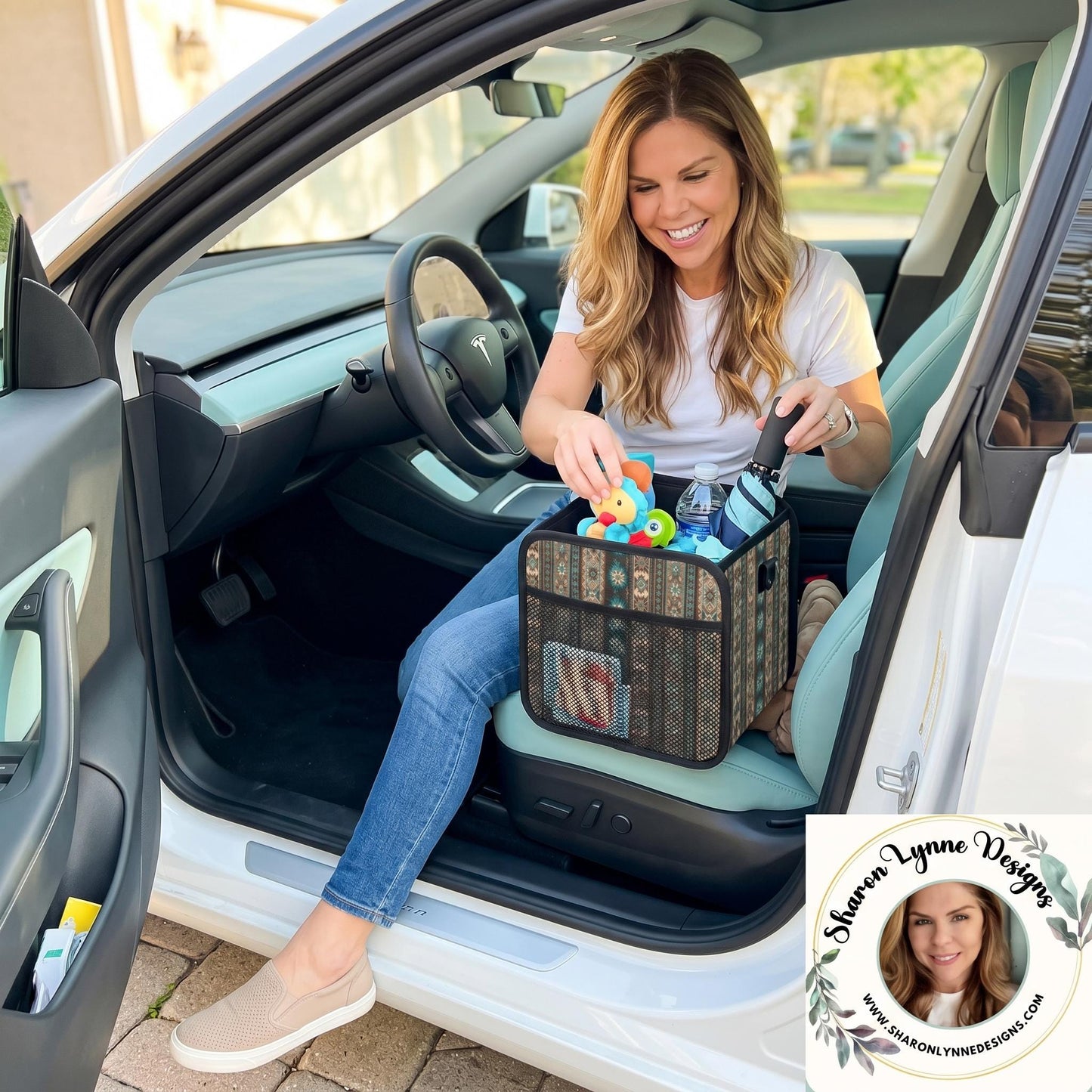 Native Pattern Car Seat Organizer with All-Over Printing - Durable Large Storage Capacity