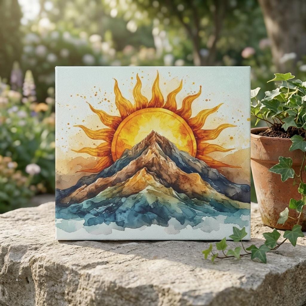 Sunrise Mountain Watercolor Glass Cutting Board Kitchen Decor Rustic Cheese Serving Farmhouse Gift