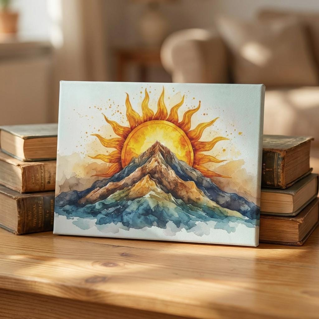 Sunrise Mountain Watercolor Glass Cutting Board Kitchen Decor Rustic Cheese Serving Farmhouse Gift