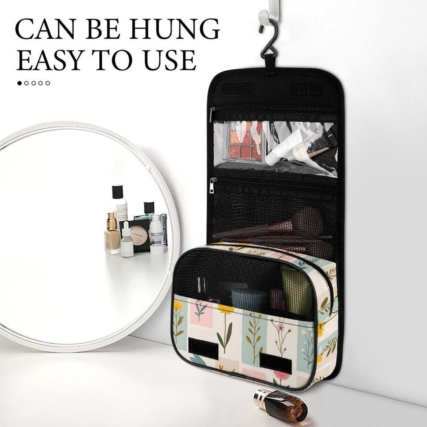 Floral Print Makeup Bag Full Coverage Design Toiletry Travel Organizer Cosmetic Pouch Storage