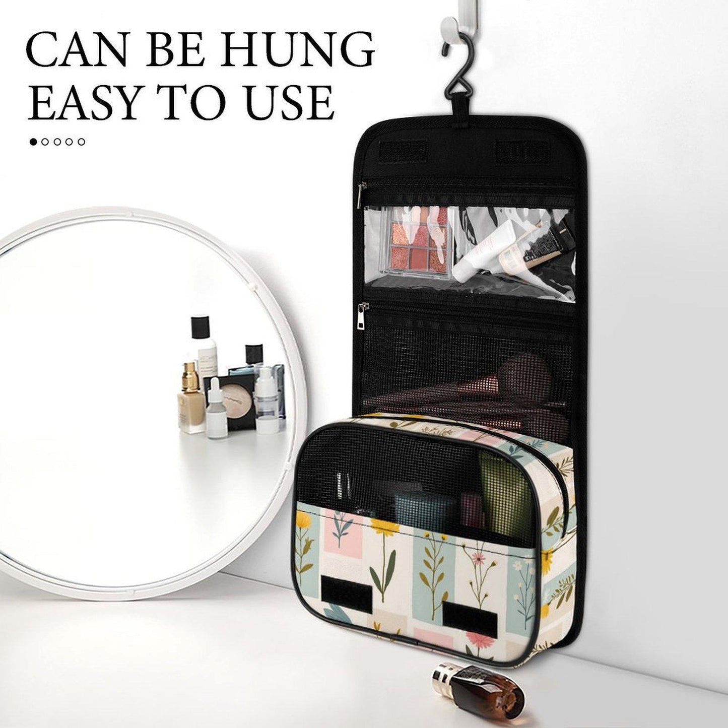 Floral Print Makeup Bag Full Coverage Design Toiletry Travel Organizer Cosmetic Pouch Storage