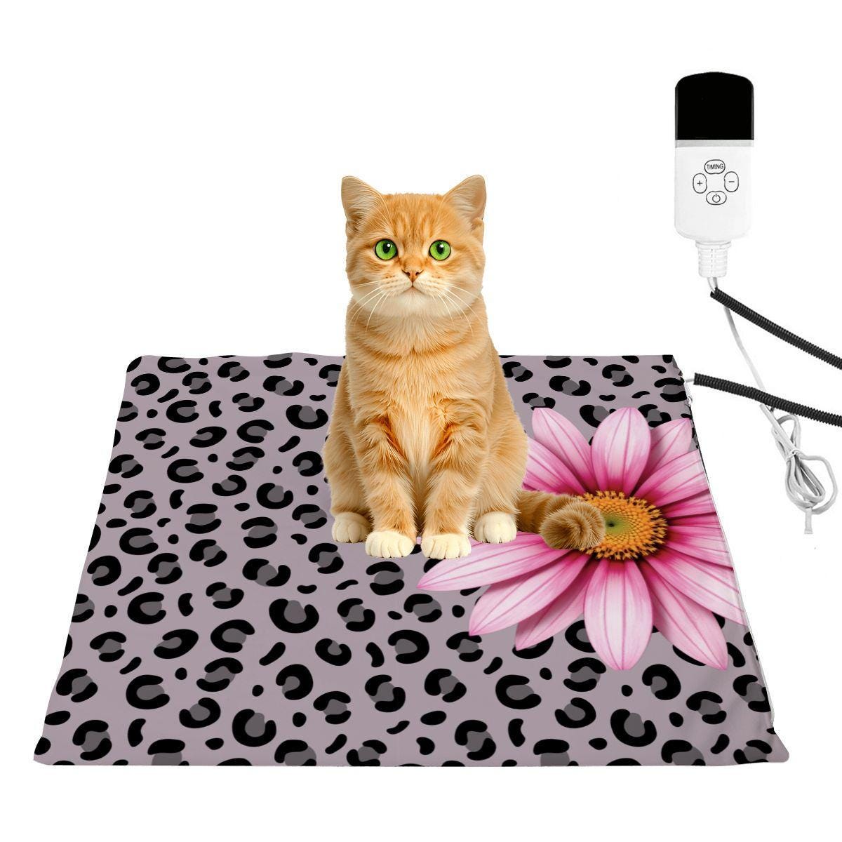 Leopard Daisy Cat Heating Pad Warmer Pet Bed Electric Thermal Blanket Cushion